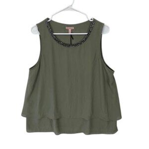 Juicy Couture Embellished Sweatshirt Women’s XL Olive Green Rhinestone Neck‎ NWT
